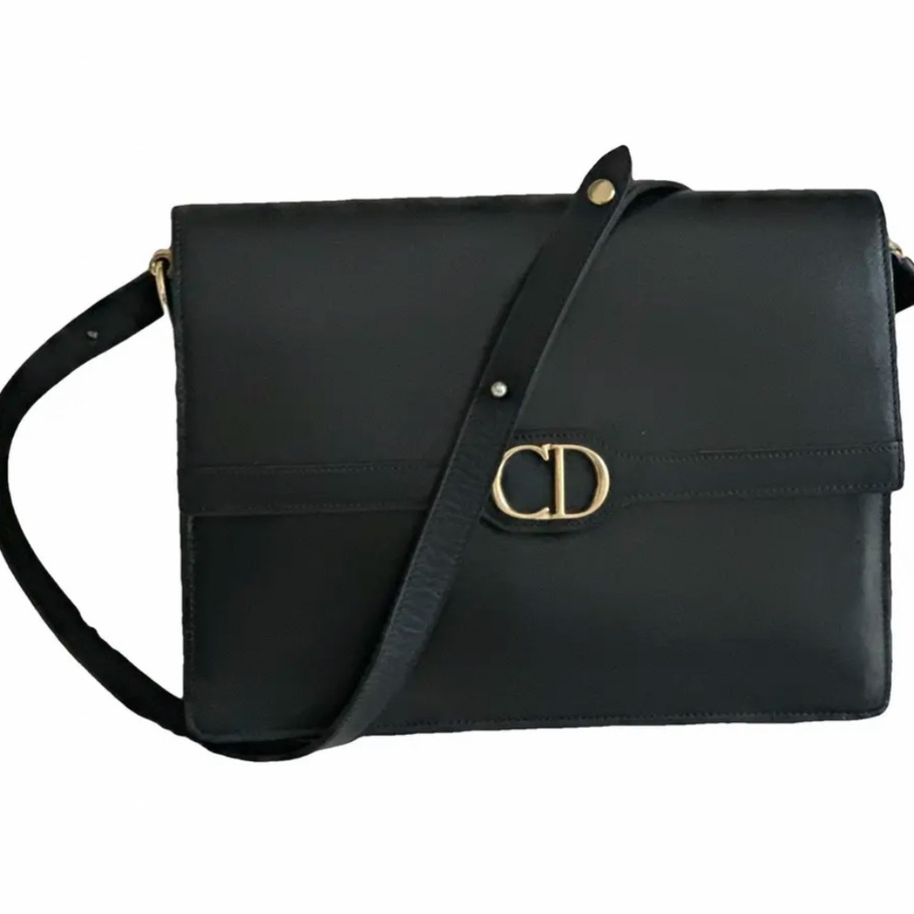 Dior Vintage Navy Blue Crossbody Bag with Gold CD Logo